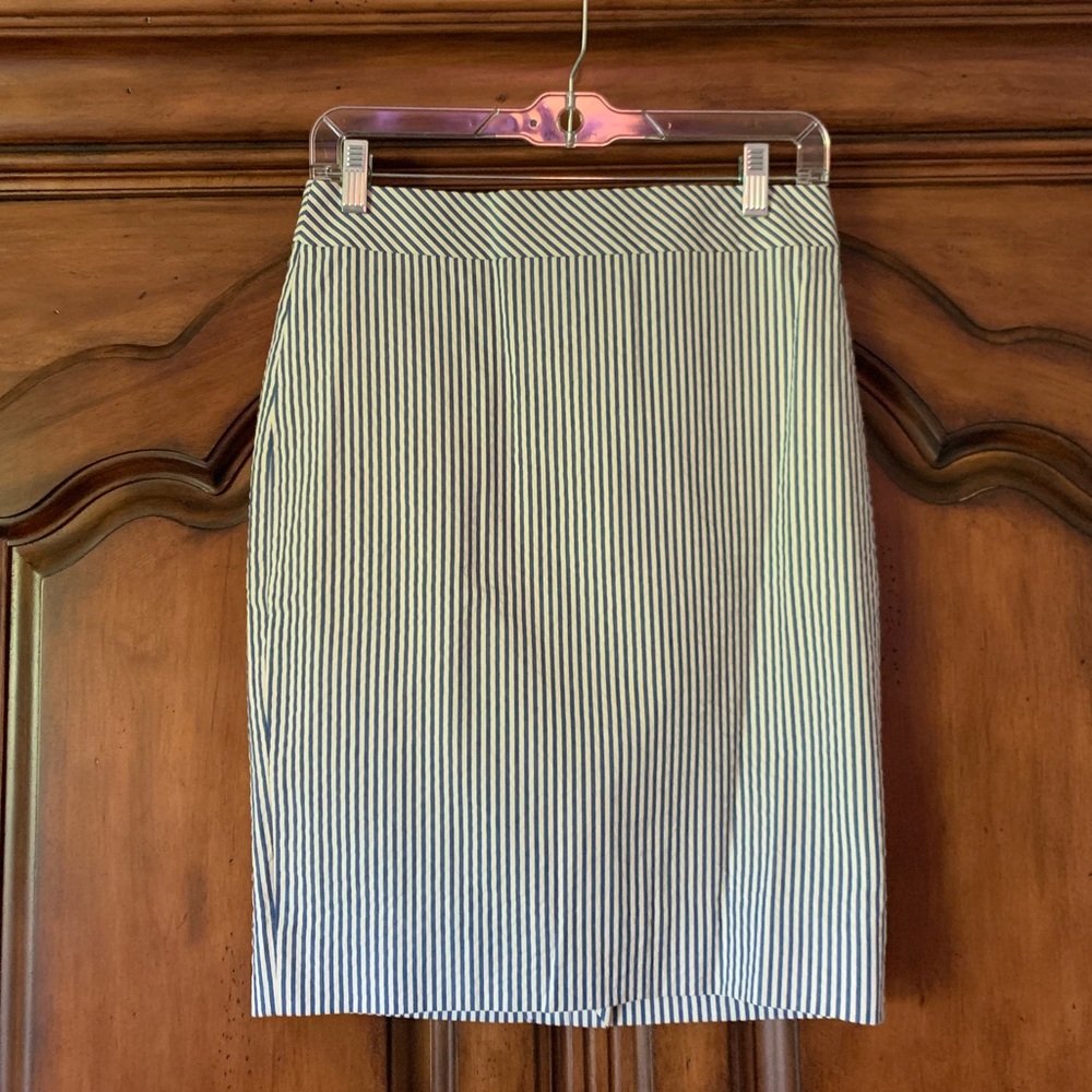 J Crew Blue and White Seersucker Skirt